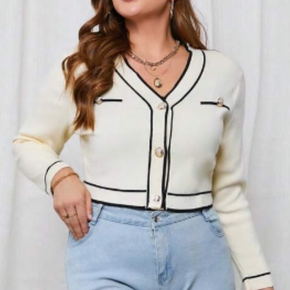 BRAND NEW NWT Cream & Black Cropped Cardigan 2XL (16) - Picture 6 of 9